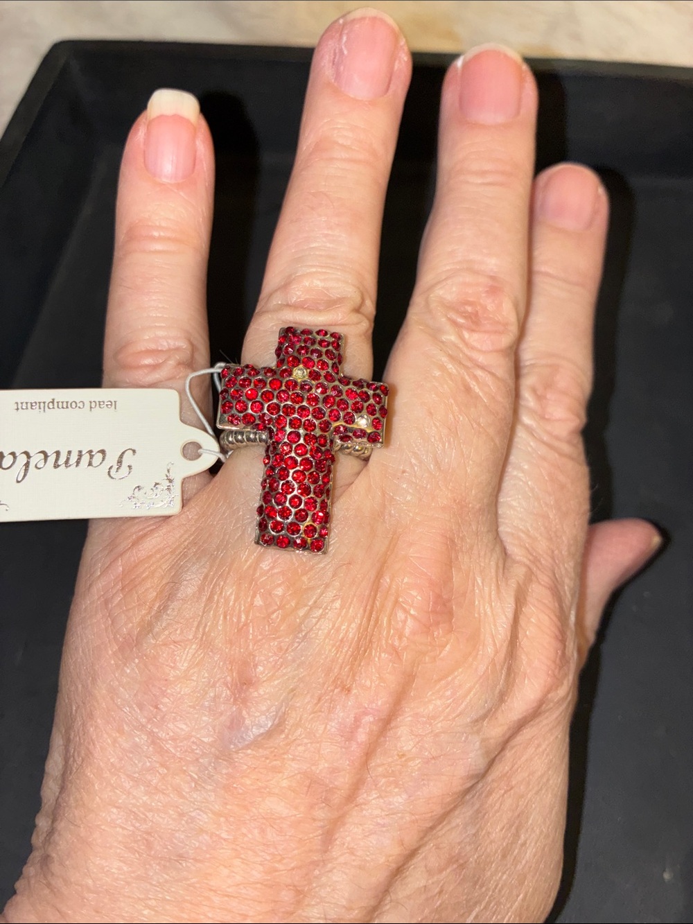 Red Crystal Cross Statement Stretch Ring